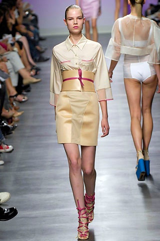 beige fitted shirt and skirt