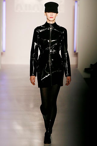 black vinyl fitted mini dress with hat