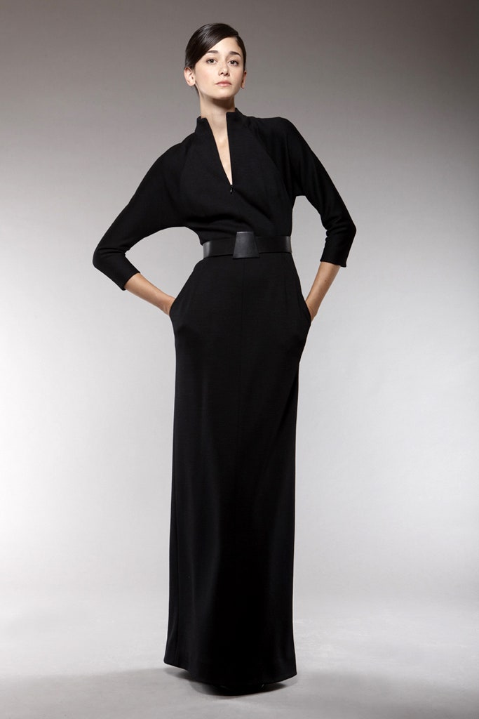 black fitted long-sleeve dress