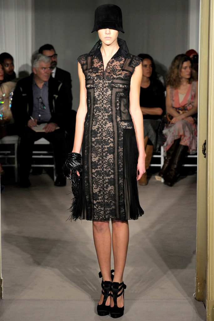 black lace sleeveless collared fitted pleated embroidered dress