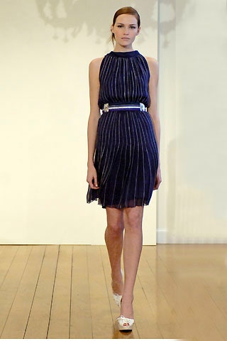 blue pleated sleeveless dress