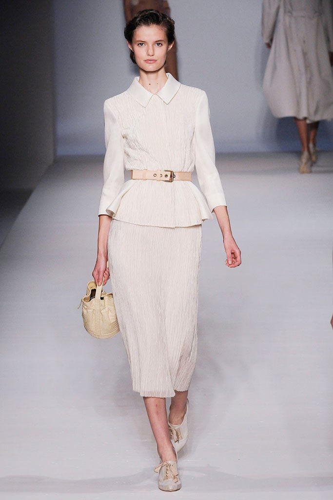 white silk pleated midi dress