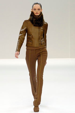 brown leather long-sleeve collared fitted zippered jacket