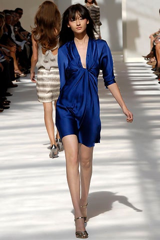 blue silk fitted dress
