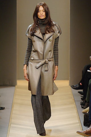 gray leather coat with striped top