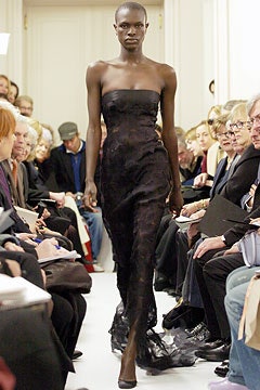 black silk strapless gown