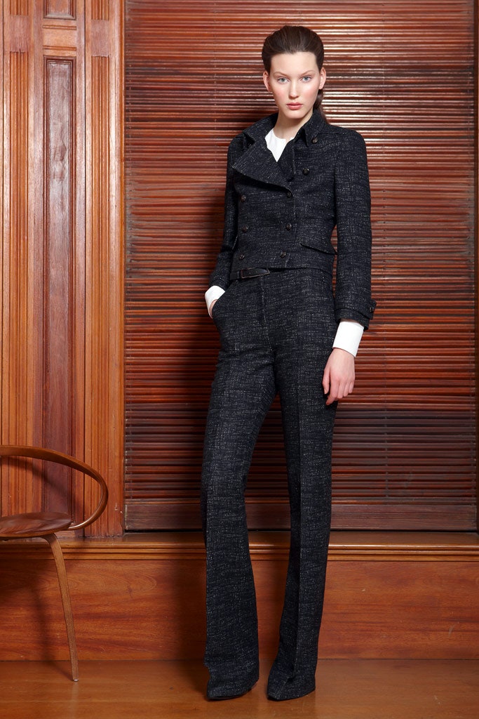 black tweed tailored high-waisted flared pants