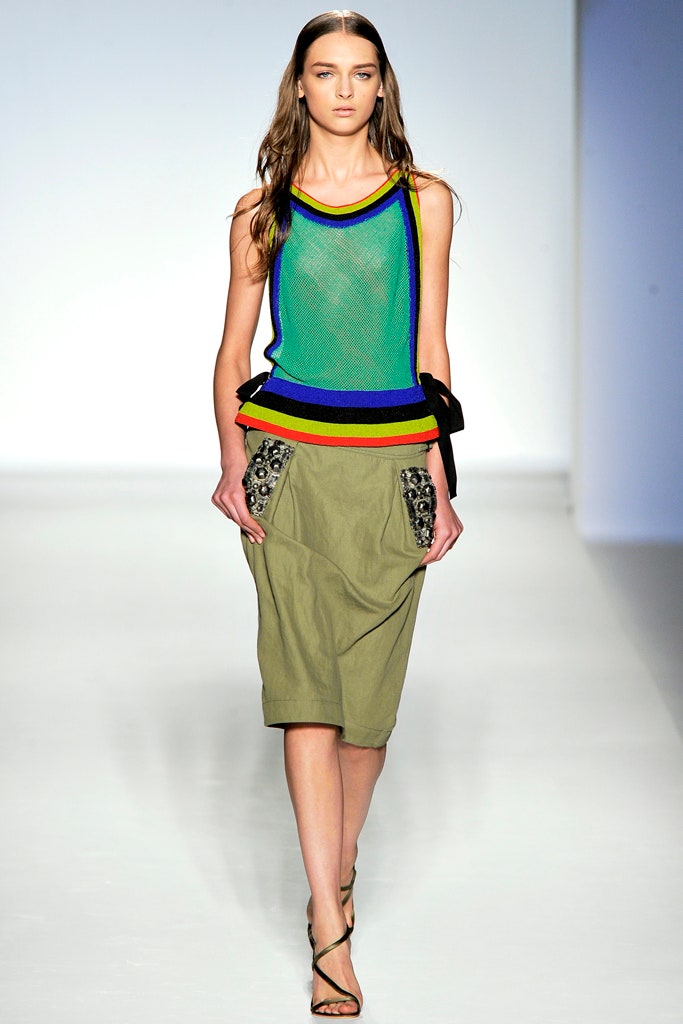 green mesh sleeveless high-neck fitted color-blocked sheer top