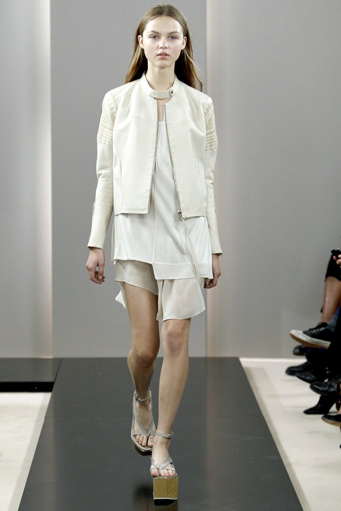 white silk asymmetric mini dress and jacket