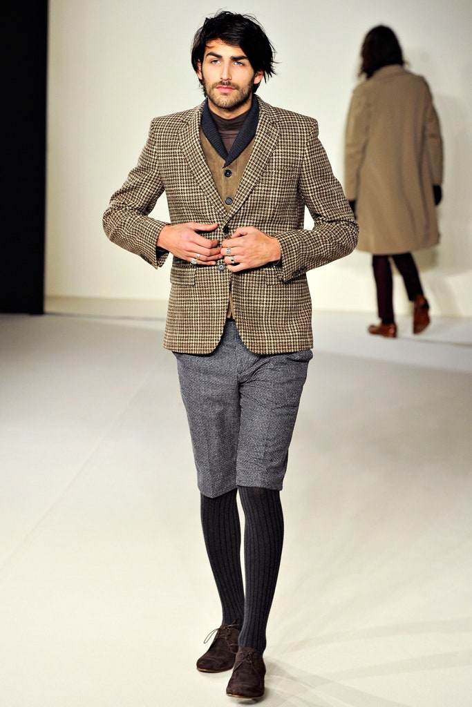 brown checked blazer with vest and shorts