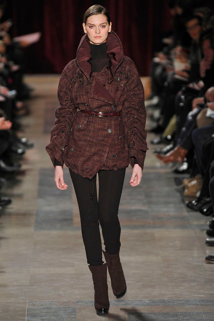 brown wool long-sleeve collared relaxed buttoned belted jacket