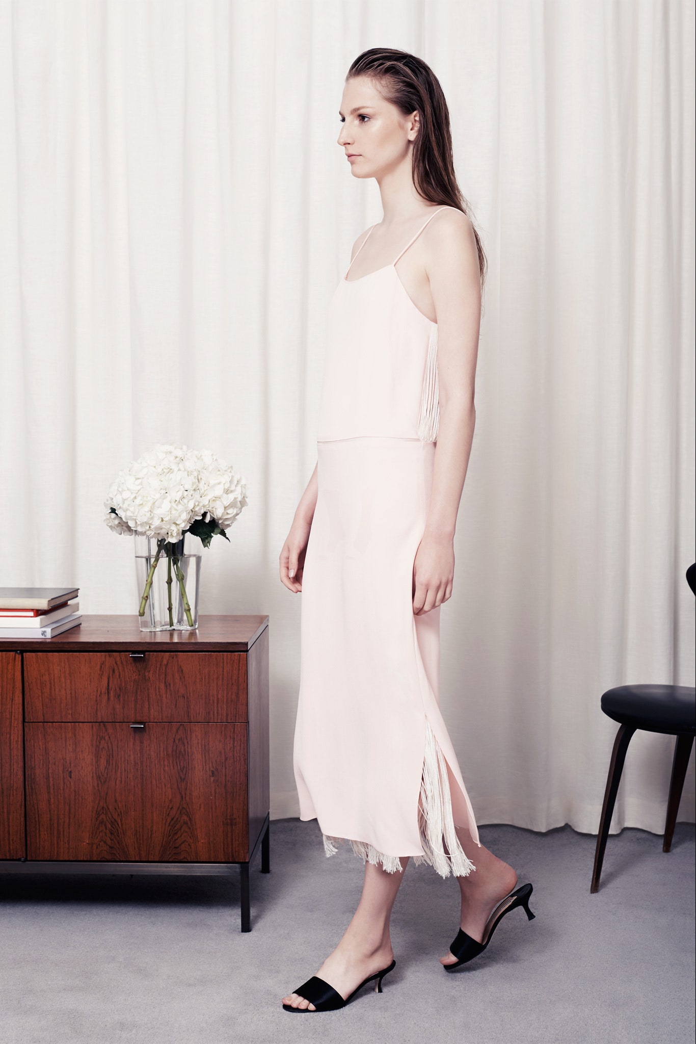 pink silk sleeveless dress