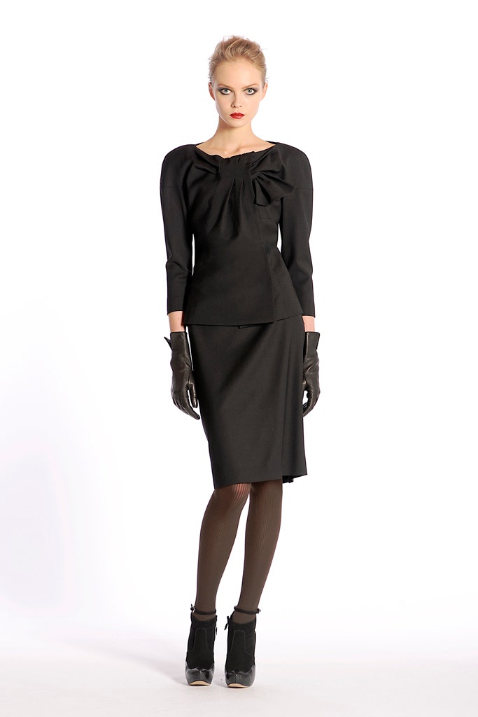 black fitted blouse and skirt