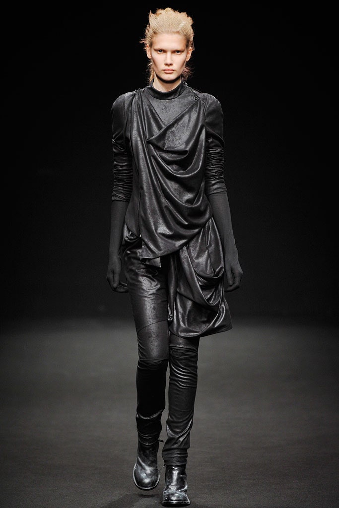black leather fitted top and pants