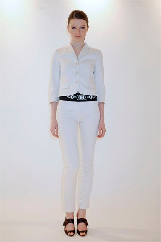 white tailored blazer with slim pants