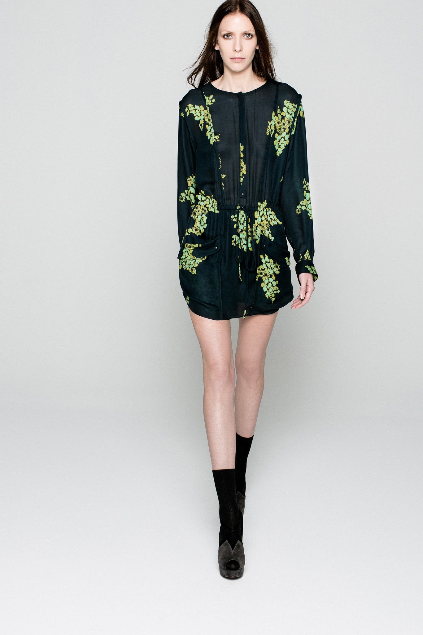 black silk floral mini dress