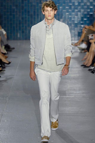 gray jacket with white shirt and pants