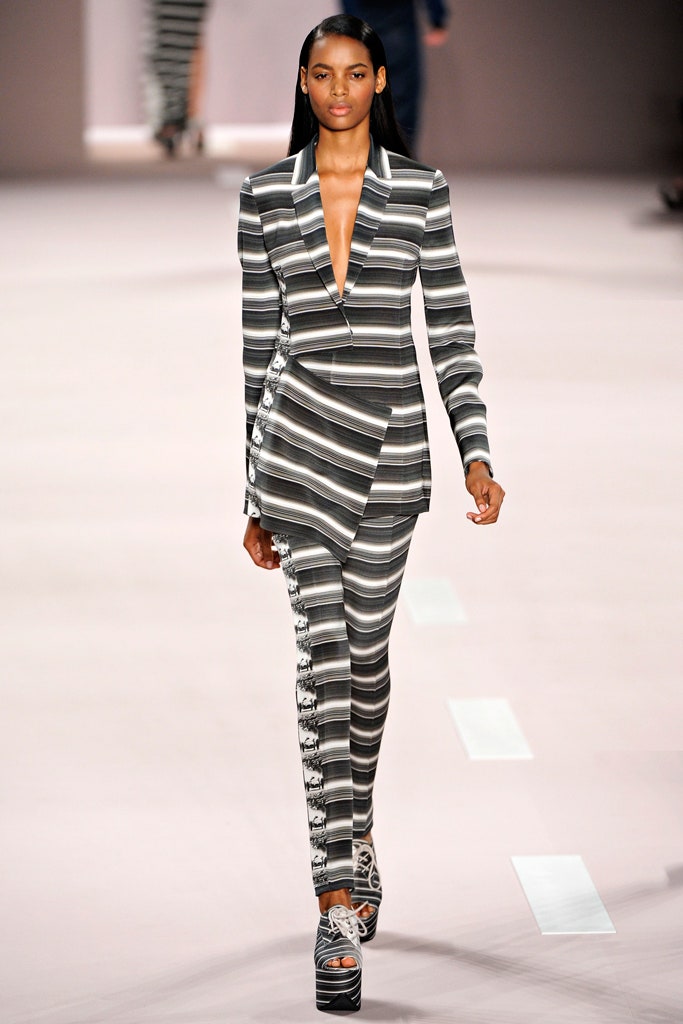 striped fitted suit with platform shoes