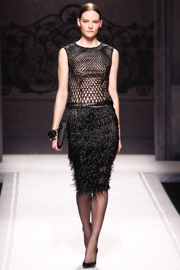 black mesh fringed midi dress