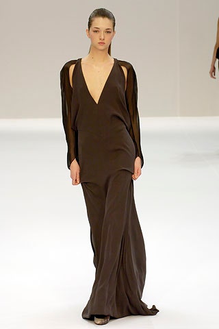 brown silk sleeveless gown
