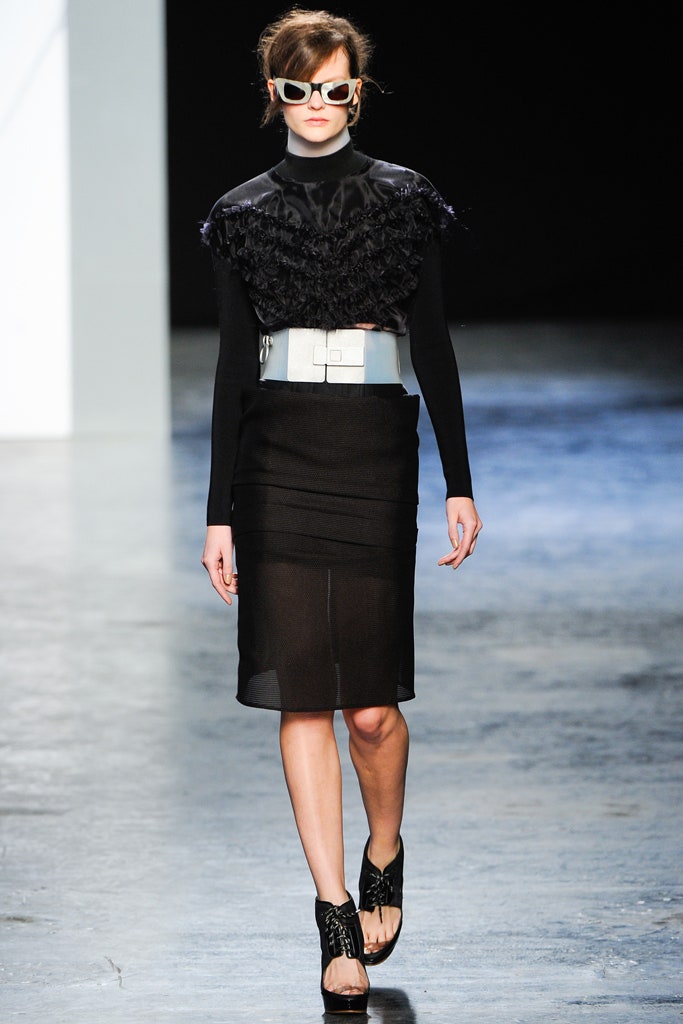 black fitted top and pencil skirt