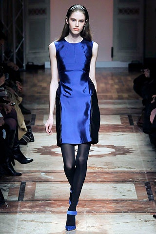 blue and black color-blocked dress