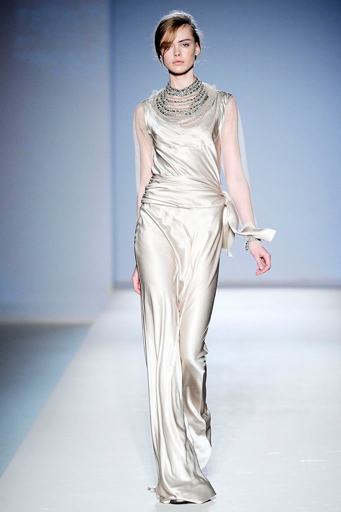 ivory silk fitted gown