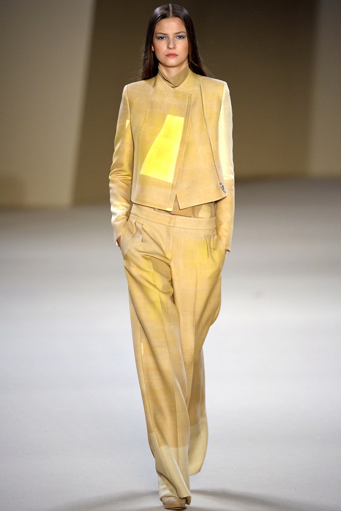 yellow silk long-sleeve collared fitted zippered jacket