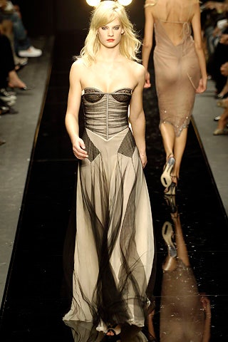 black and beige strapless gown