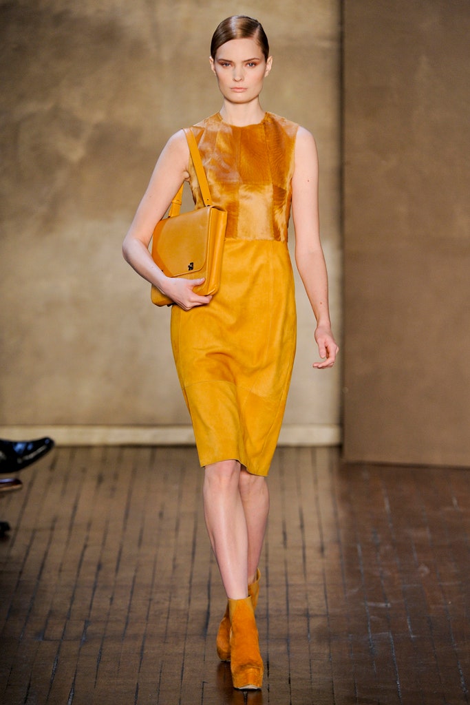 fitted yellow suede dress