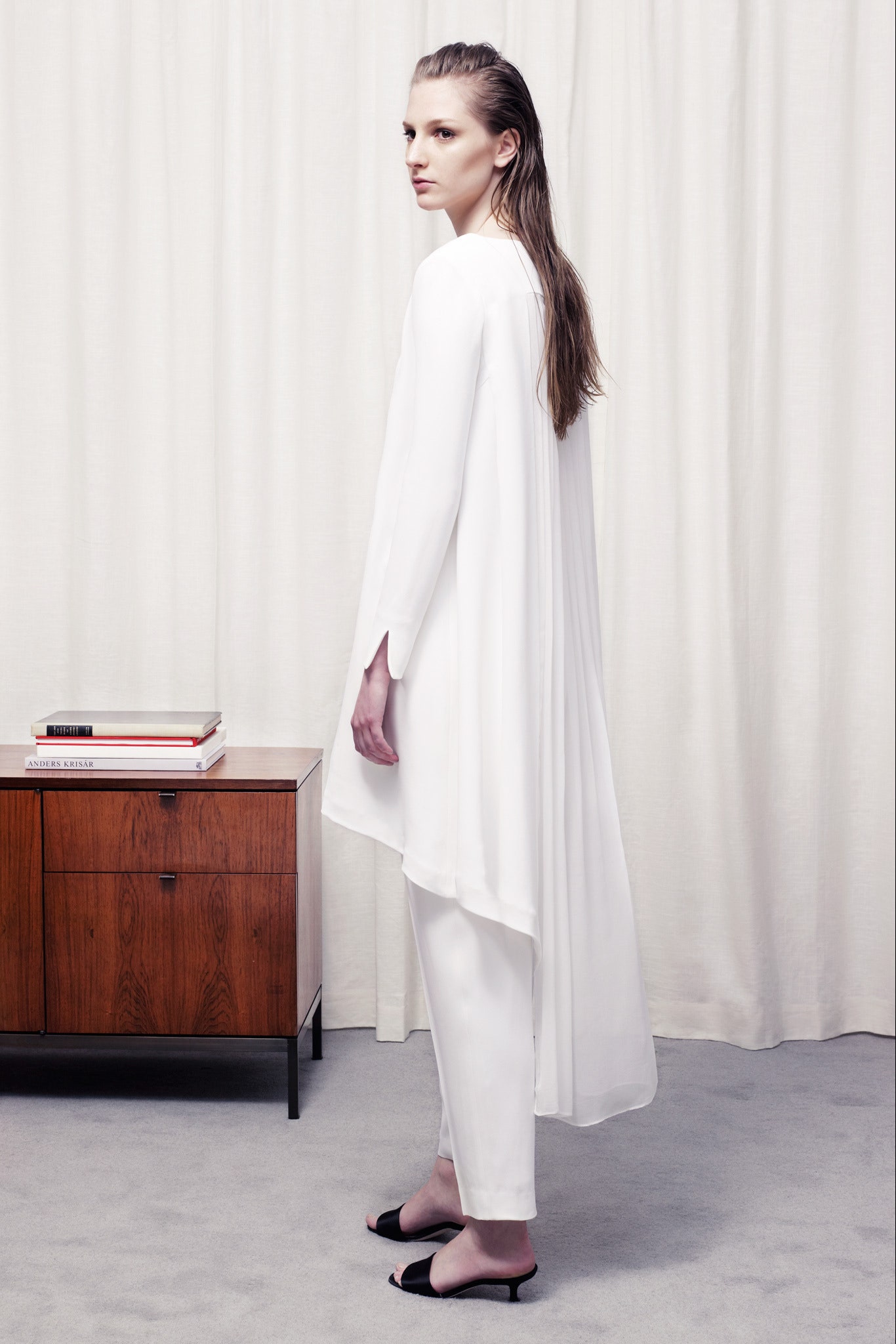 white chiffon fitted pants