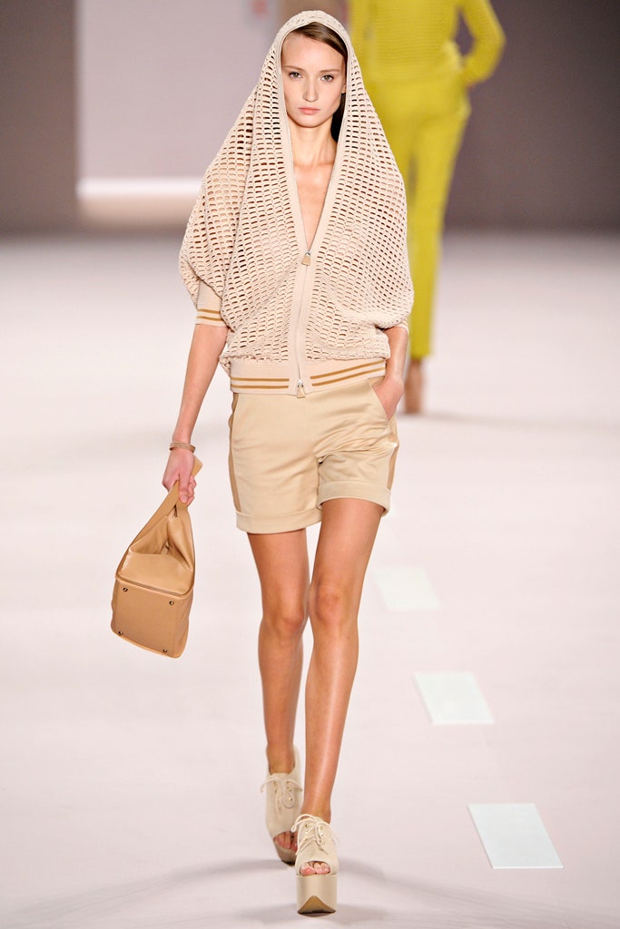 beige knit hoodie with shorts