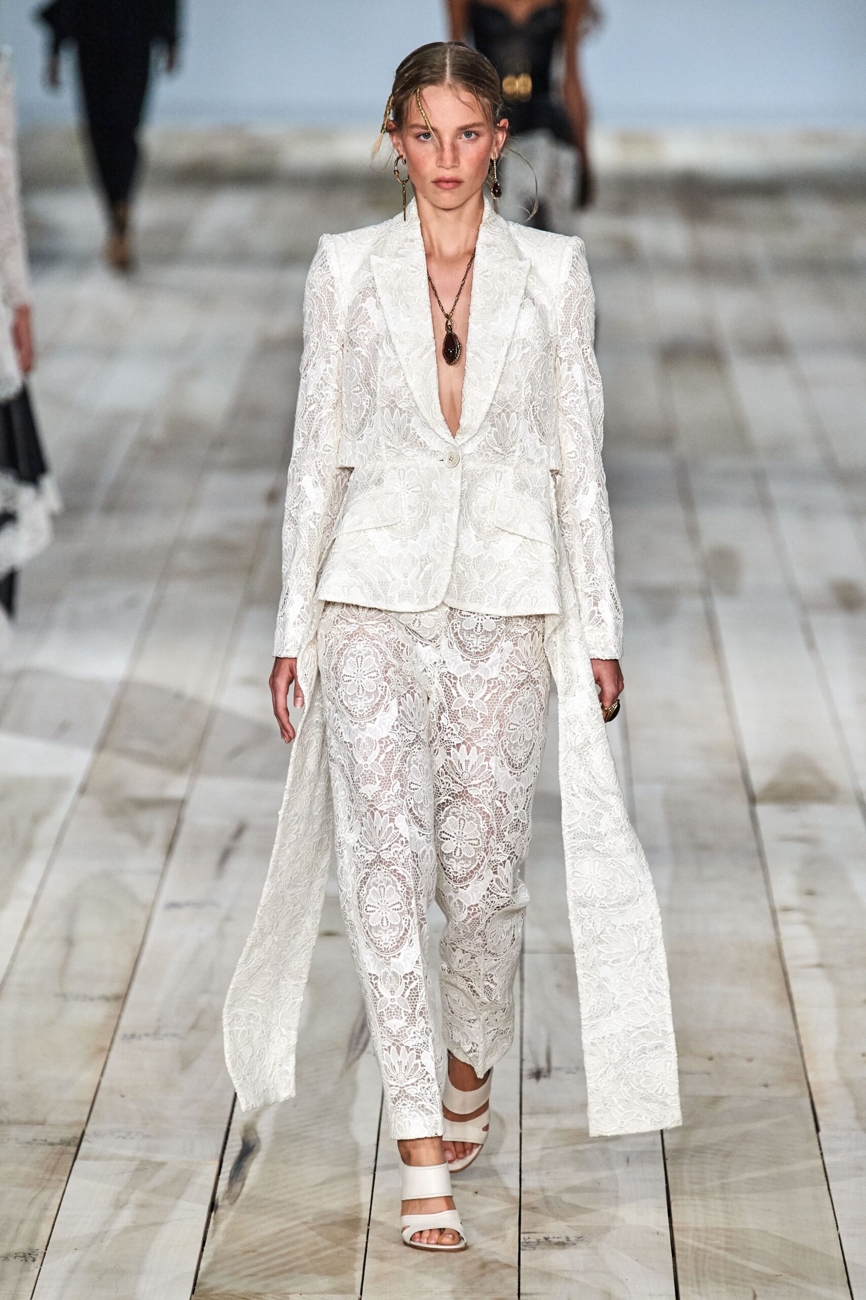 white lace blazer and pants