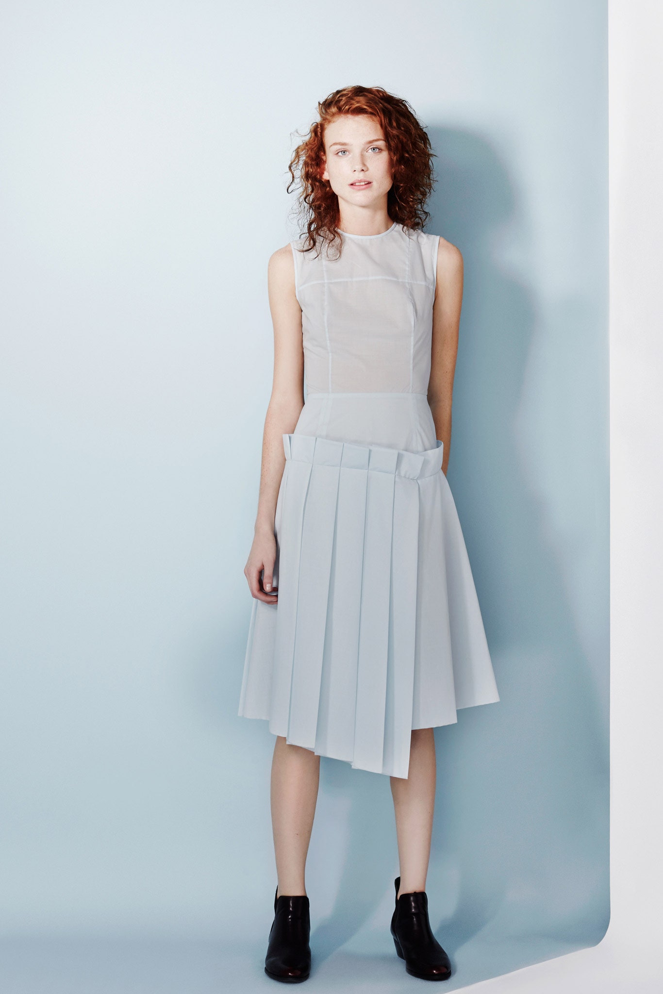 light blue fitted sleeveless dress