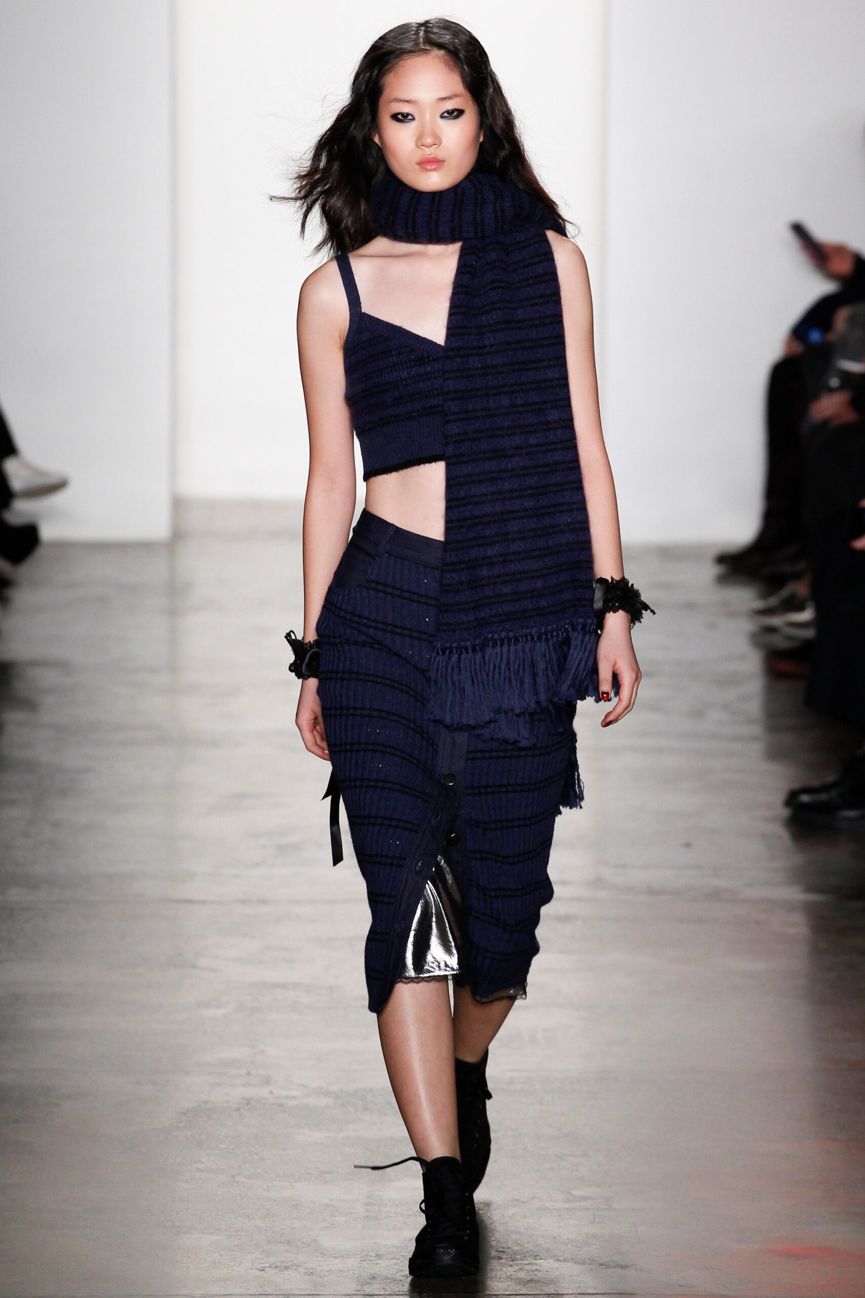 navy fitted top and skirt