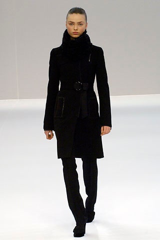 black wool long-sleeve collared fitted belted pockets coat