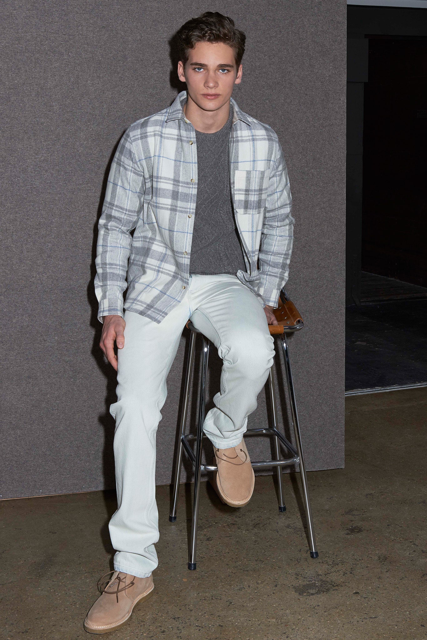 relaxed checked shirt with t-shirt