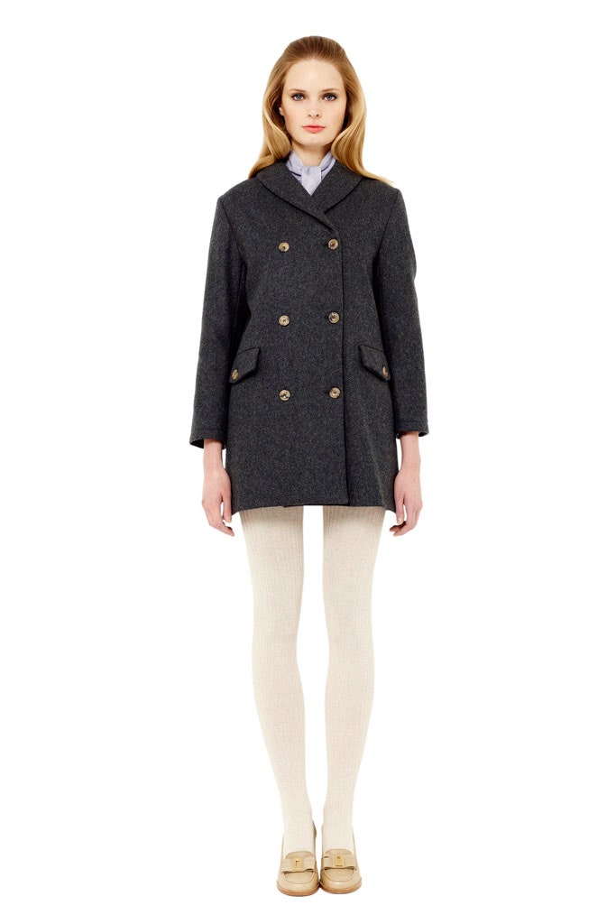 gray wool long-sleeve collared relaxed buttoned coat