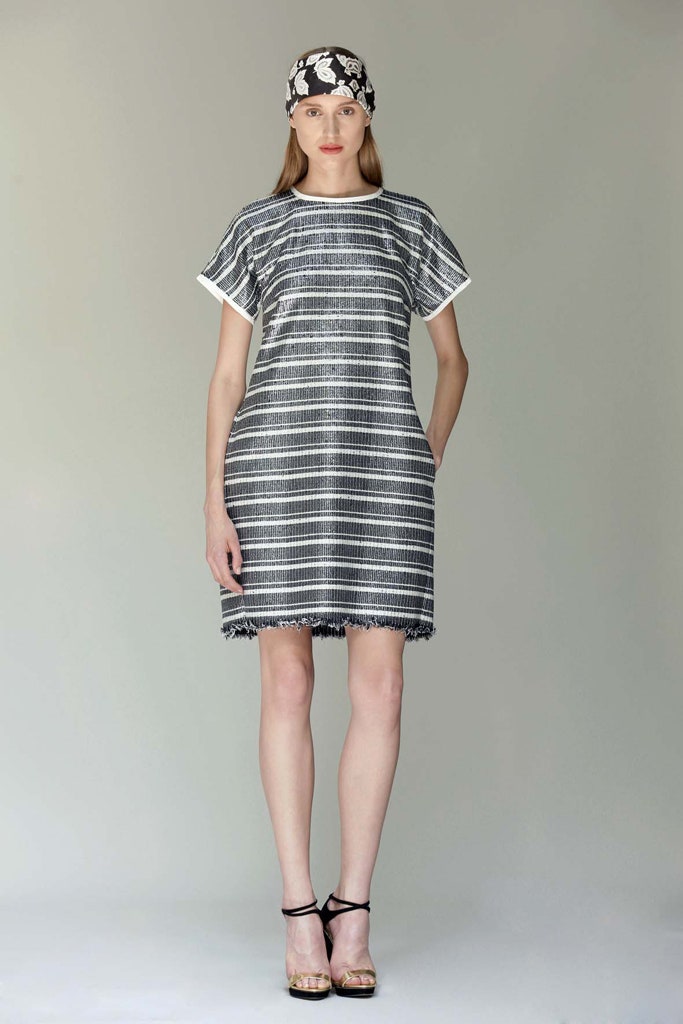 relaxed black and white striped dress