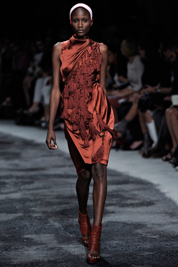 orange silk sleeveless dress