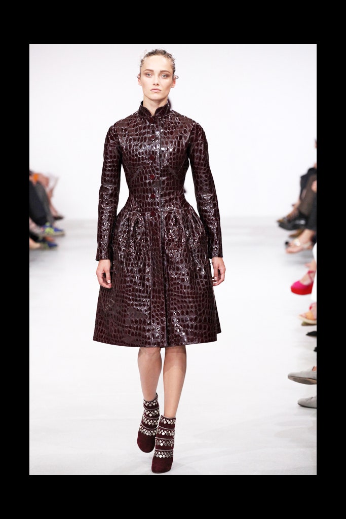 maroon leather fitted dress with boots