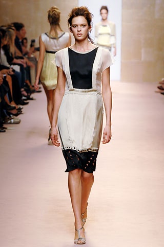black and beige pleated midi dress