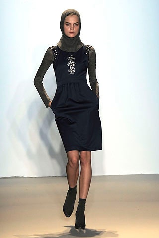 navy midi dress with gray top