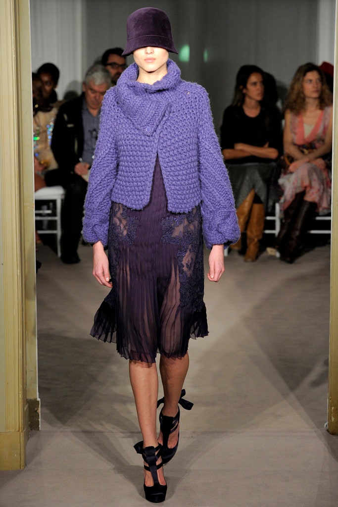 purple knit long-sleeve collared relaxed cropped jacket