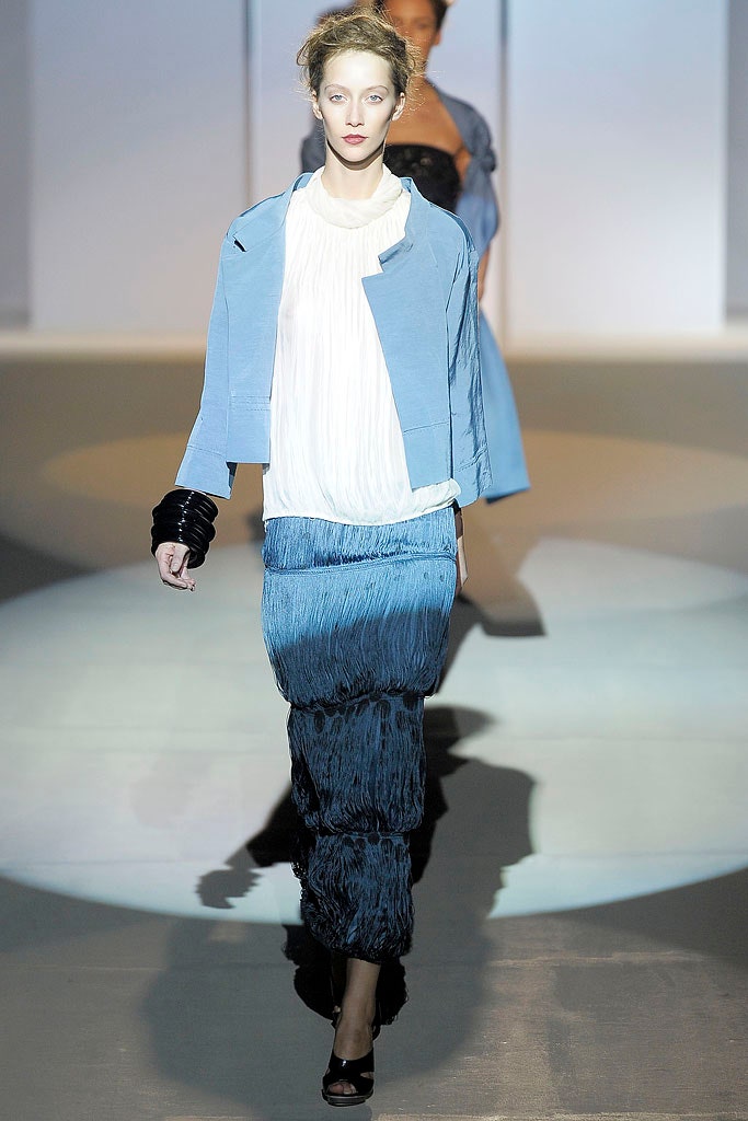blue relaxed jacket with white blouse