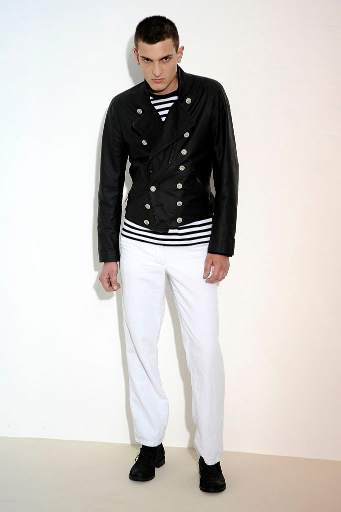 black leather jacket with striped shirt