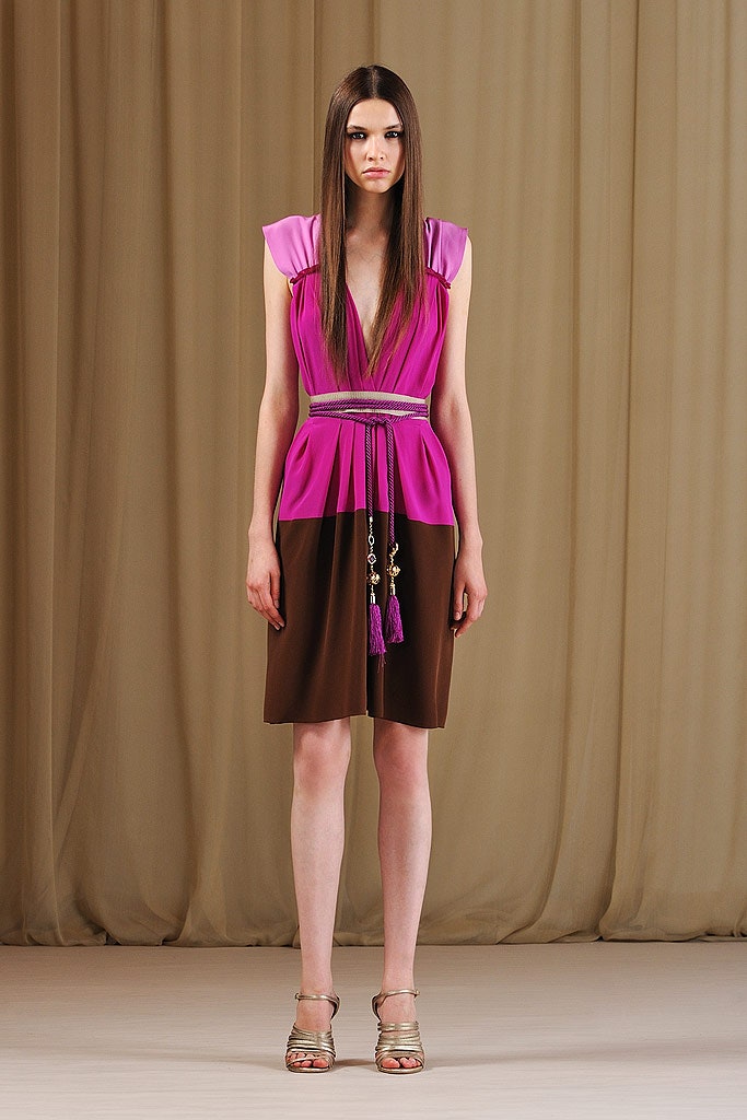 pink and brown fitted dress