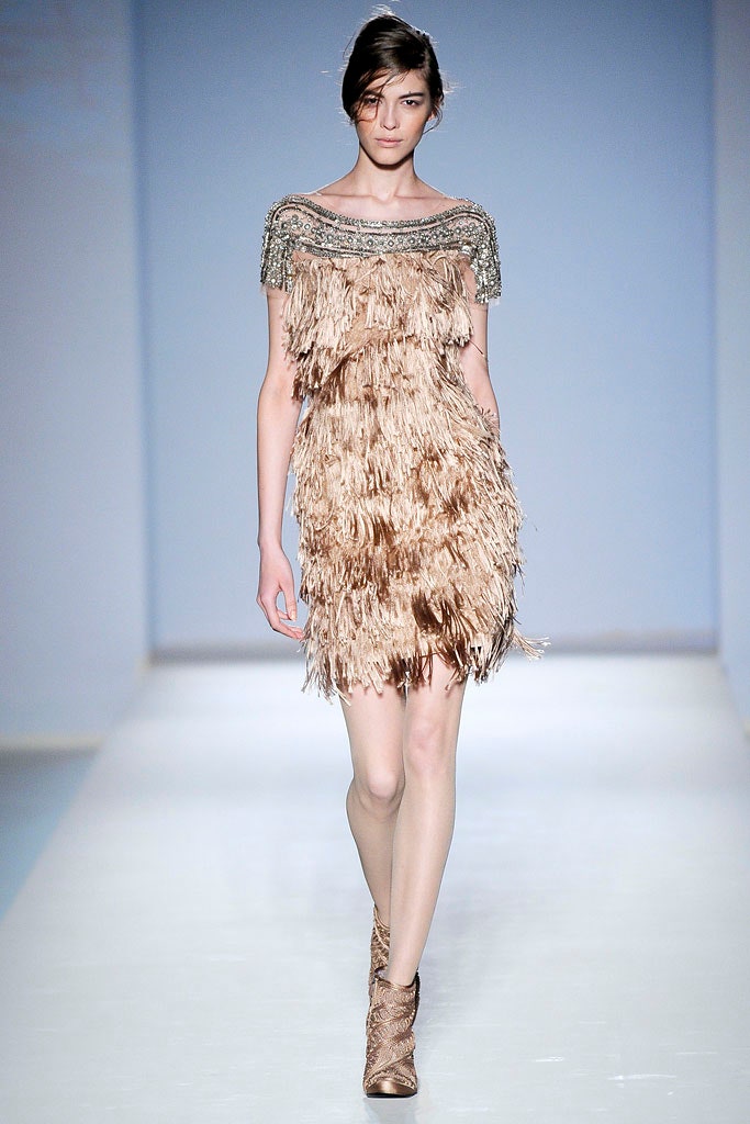 beige fringed sleeveless dress