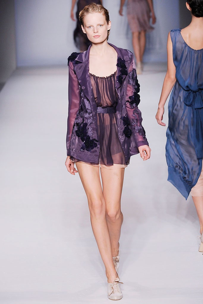 purple silk long-sleeve collared relaxed embroidered flowing jacket