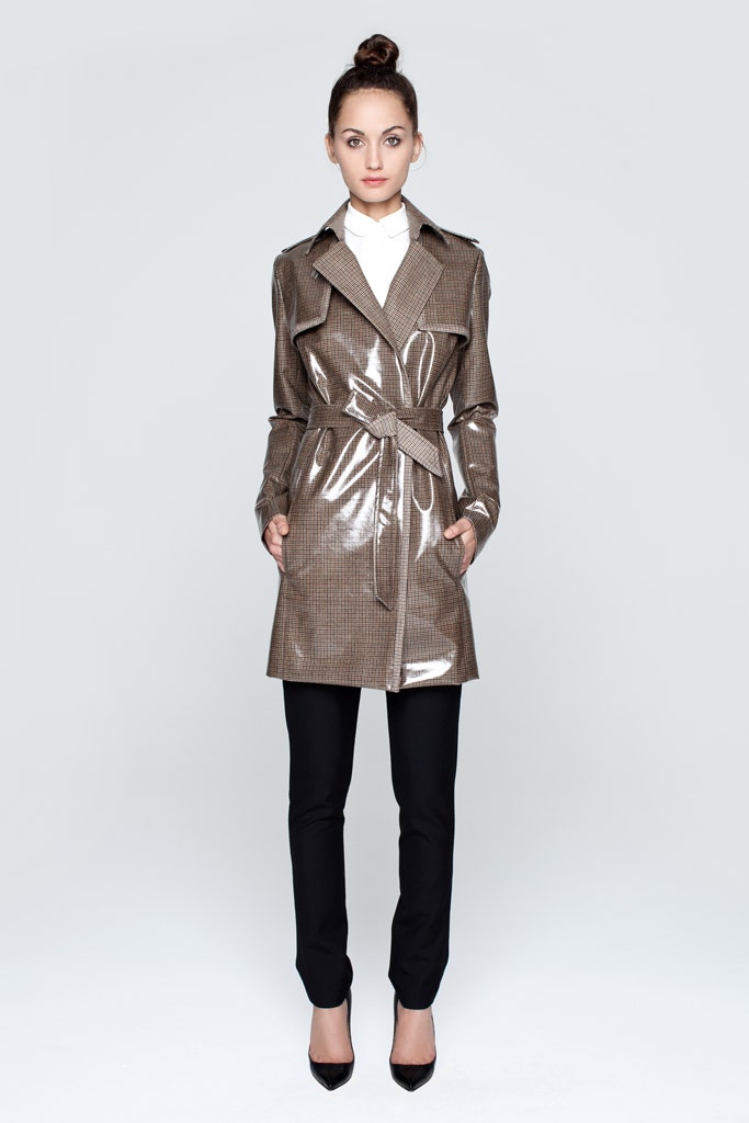 brown vinyl trench coat